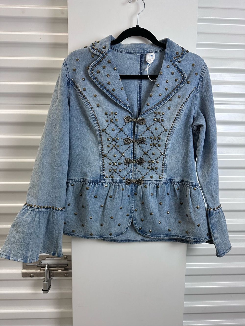 Studded Light Blue Denim Jacket with Peplum